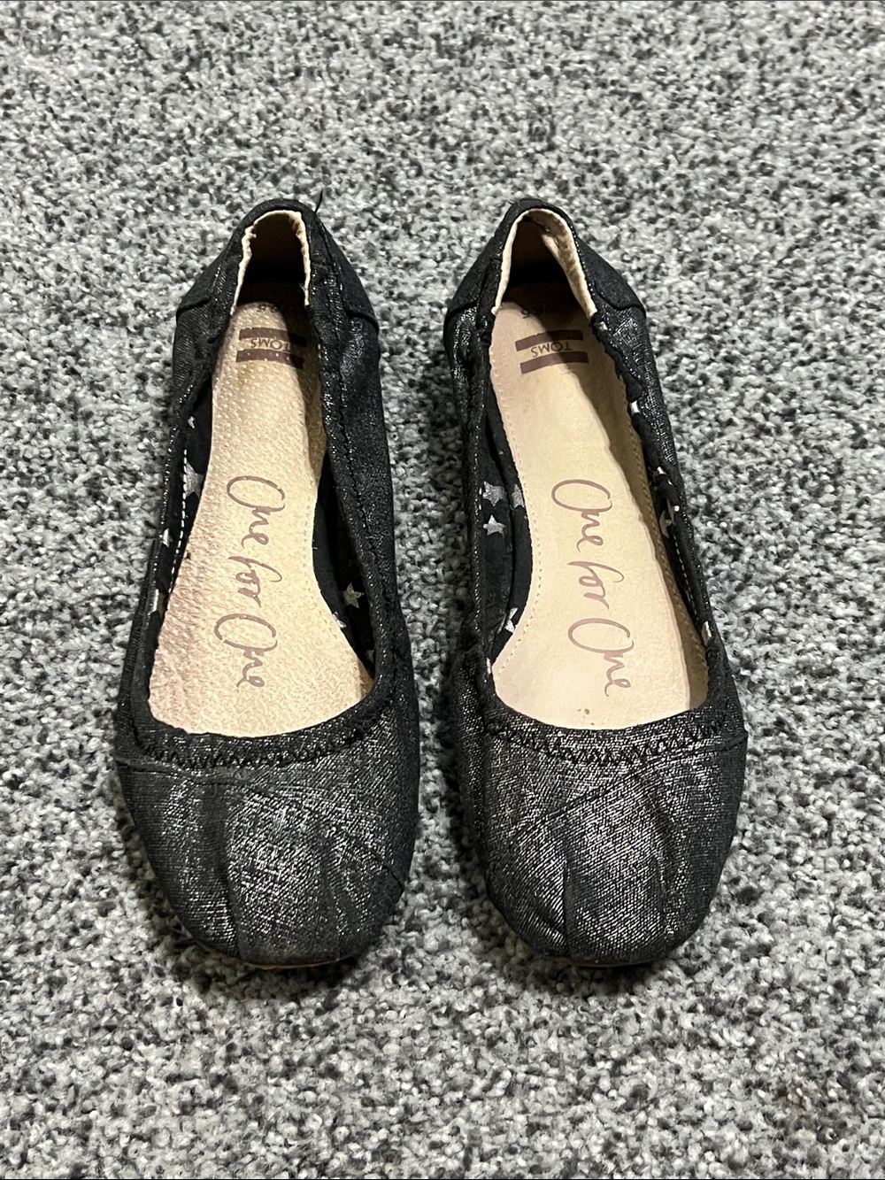 Toms Ballet Flat Black Metallic Size 6.5 EUC